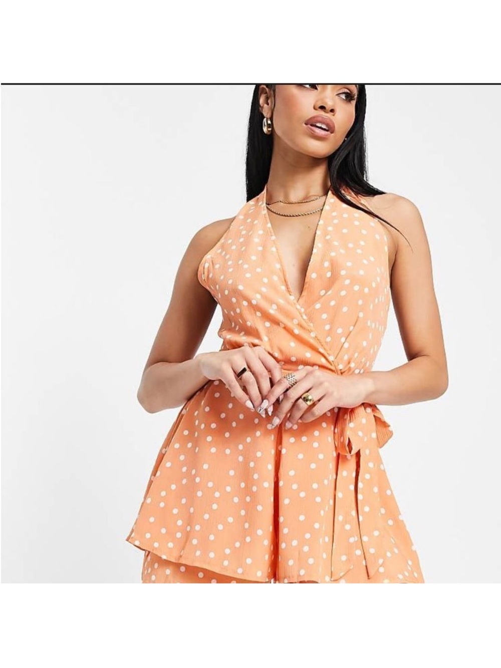 NWOT Pretty Little Thing Polkadot Halter Playsuit/Romper. Size 8.